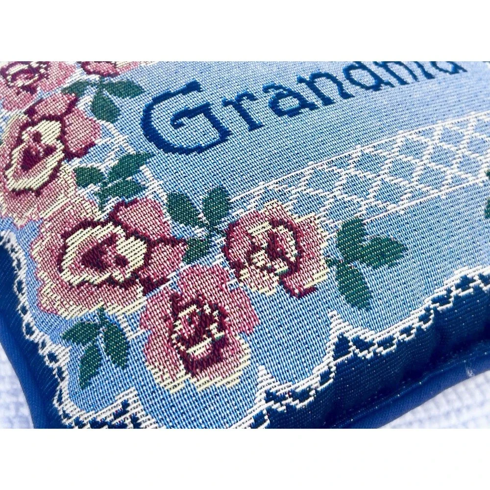 Vintage 1990s Grandmillennial Floral Jacquard Throw Pillow Roses Cottage Core